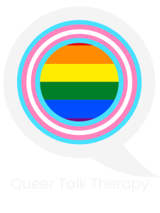 Queer Talk Therapy logo featuring a circular pride symbol representing LGBTQ affirming therapy in Chicago.