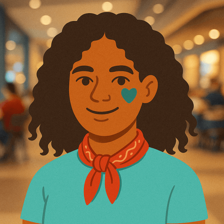 Illustration of a confident trans woman in a public setting, symbolizing the affirming and stress-free gender dysphoria assessment process at Queer Talk Therapy in Chicago.