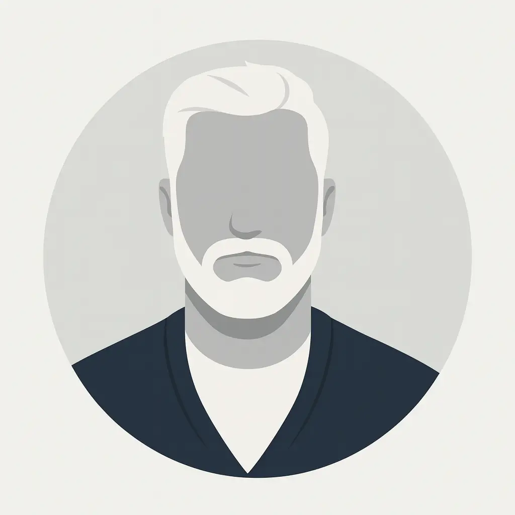 Minimalist grayscale avatar of Michael, with white hair, beard, blazer, and t-shirt, representing the Off-Script Ally archetype at Queer Talk Therapy.